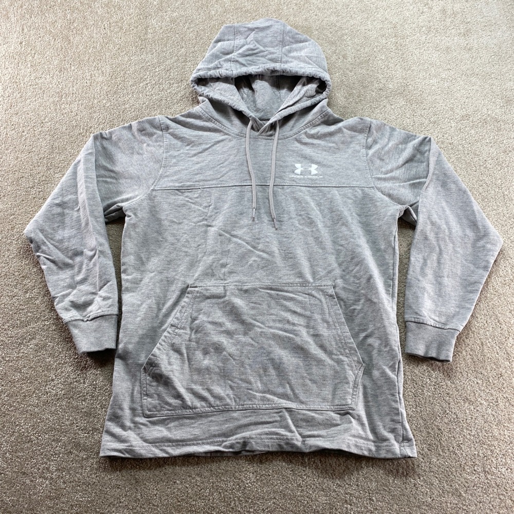 Under Armour Sweatshirt Mens Size Small Gray Hoodie Pullover Athletic Logo